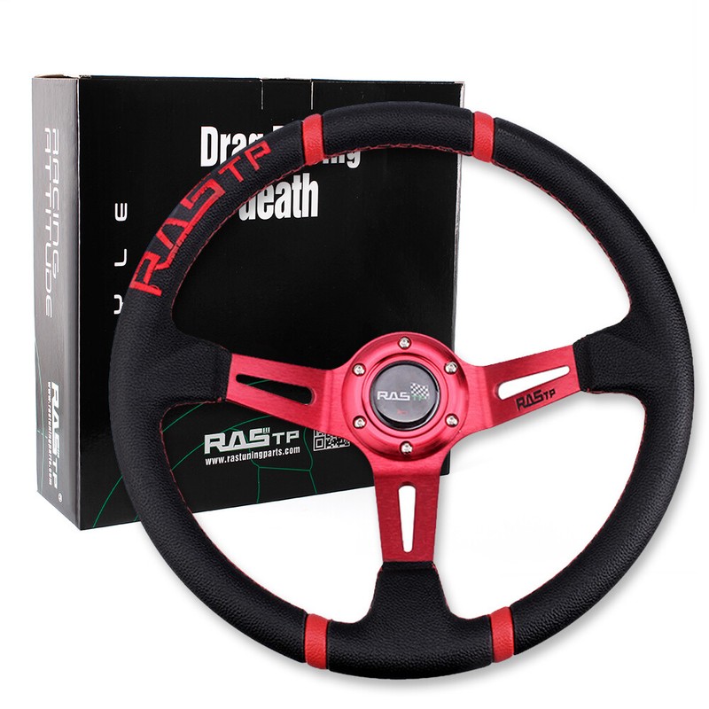 14" Leather Racing Steering Wheel + Quick Release + Hub Adapter For Thrustmaster gallery
