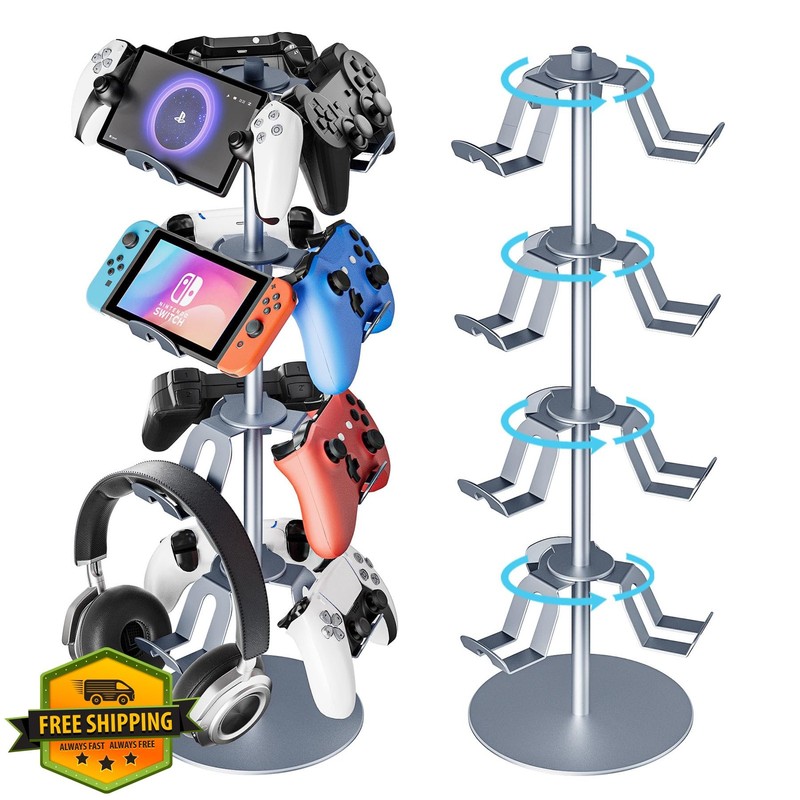 Game Controller Stand 4-Tier Aluminum Grey PS5 Xbox Switch