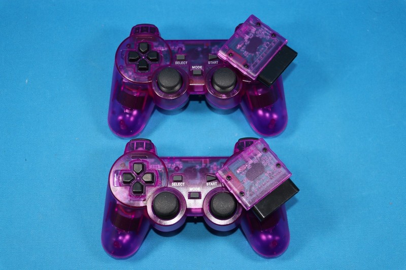 FOR PLAYSTATION 2 PS2 Dual Vibration WIRELESS Controller SET OF 2 CLEAR PURPLE