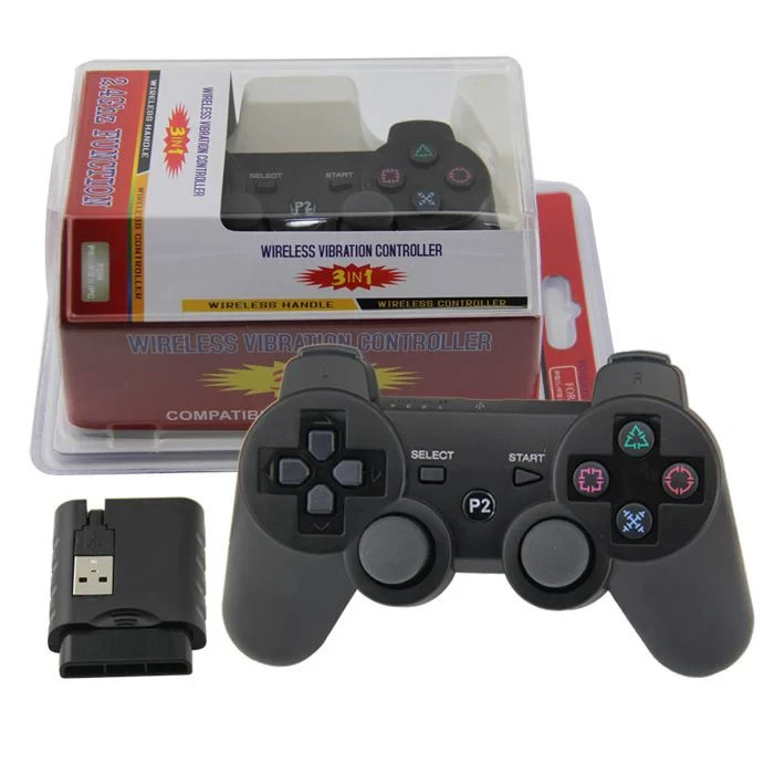 Wireless Rechargeable PS2 Controller w/ Rumble – PS2 PS3 PC – No Batteries