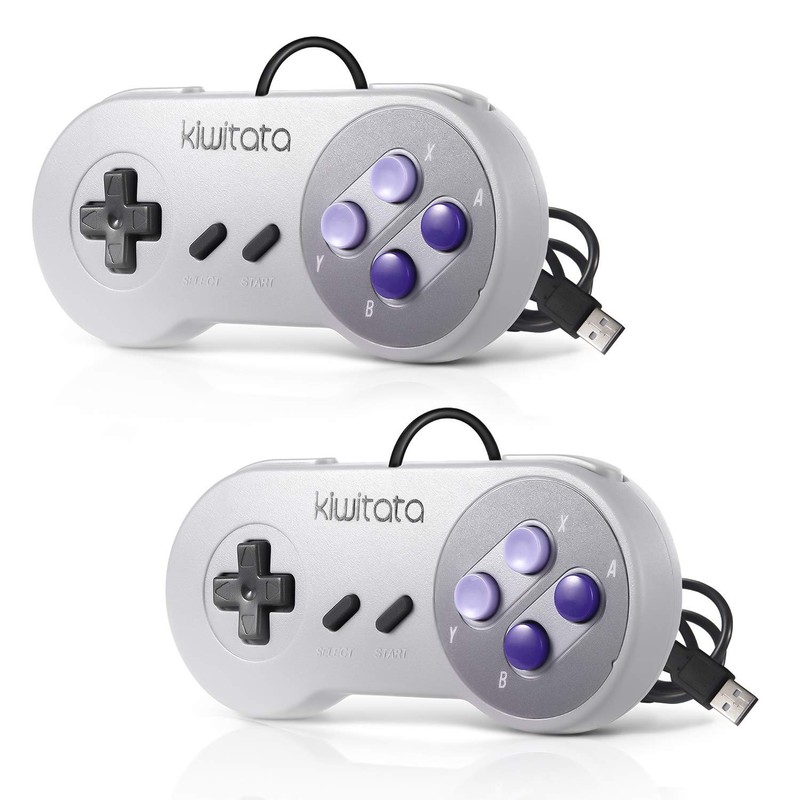 KIWITATA 2X Classic SNES USB Controller for PC Grey/Purple Keys 2Pack