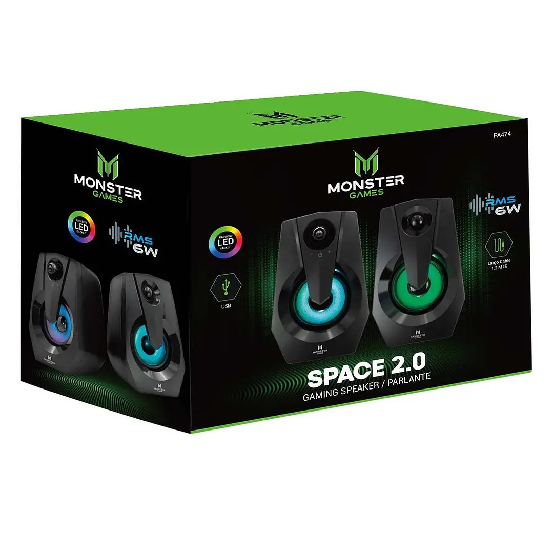 Parlante PC Gamer Monster Games Space Led - Imagen 4