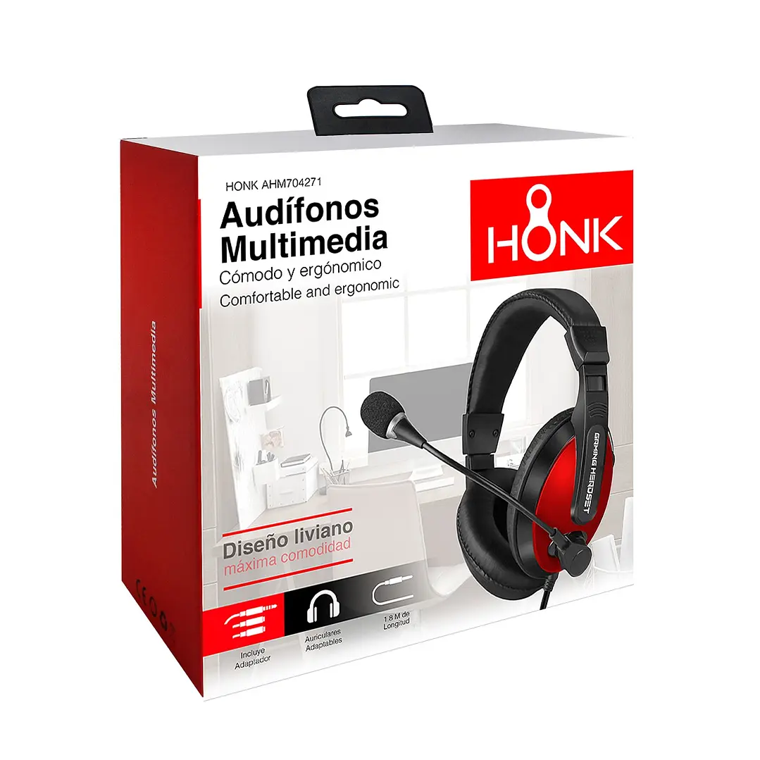 Audifonos Gamer Honk Multimedia Rojo 3,5 mm - Imagen 2