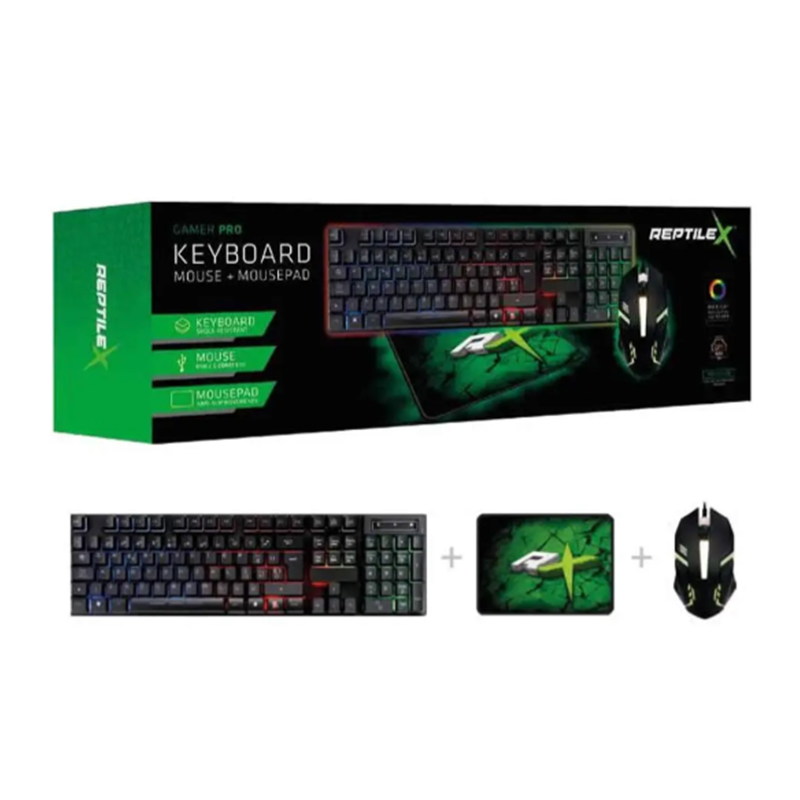 Kit Gamer 3 en 1 Teclado Mouse y Pad ReptileX Led - Imagen 2
